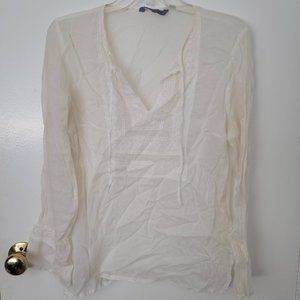 Johnnie Was White 100% Rayon Peasant Blouse